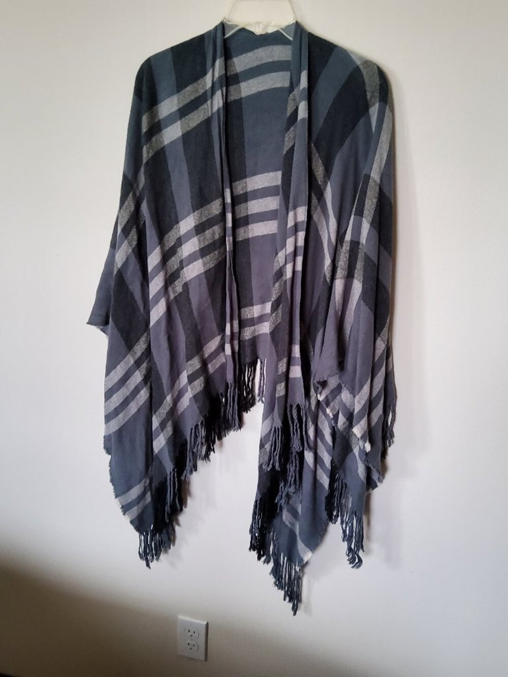 Gray Plaid Cape Shawl Fall and Winter